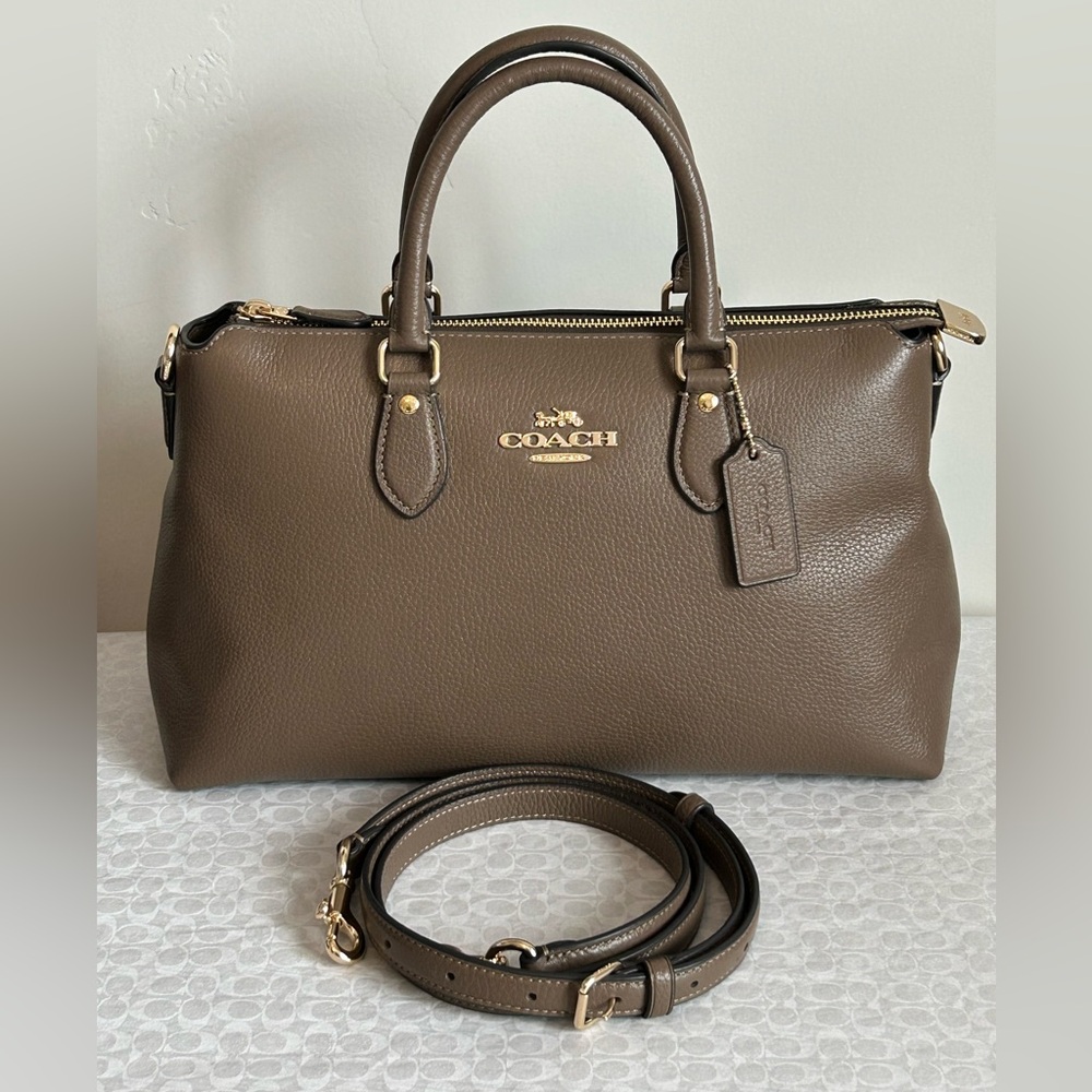 COACH GEORGIA SATCHEL CR156 GOLD AND DARK STONE PEBBLED LEATHER